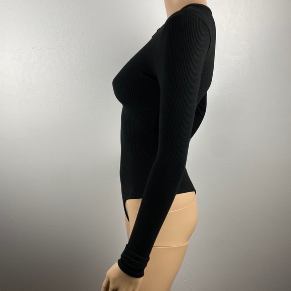 NEW NAKED WARDROBE BLACK ZIP FRONT RIBBED BODYSUIT - Picture 4 of 7